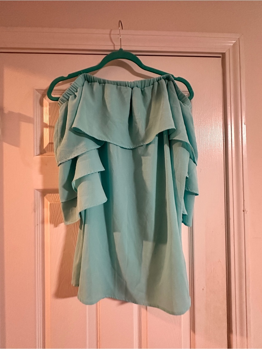 Off-Shoulder Ruffle Blouse in Mint Green